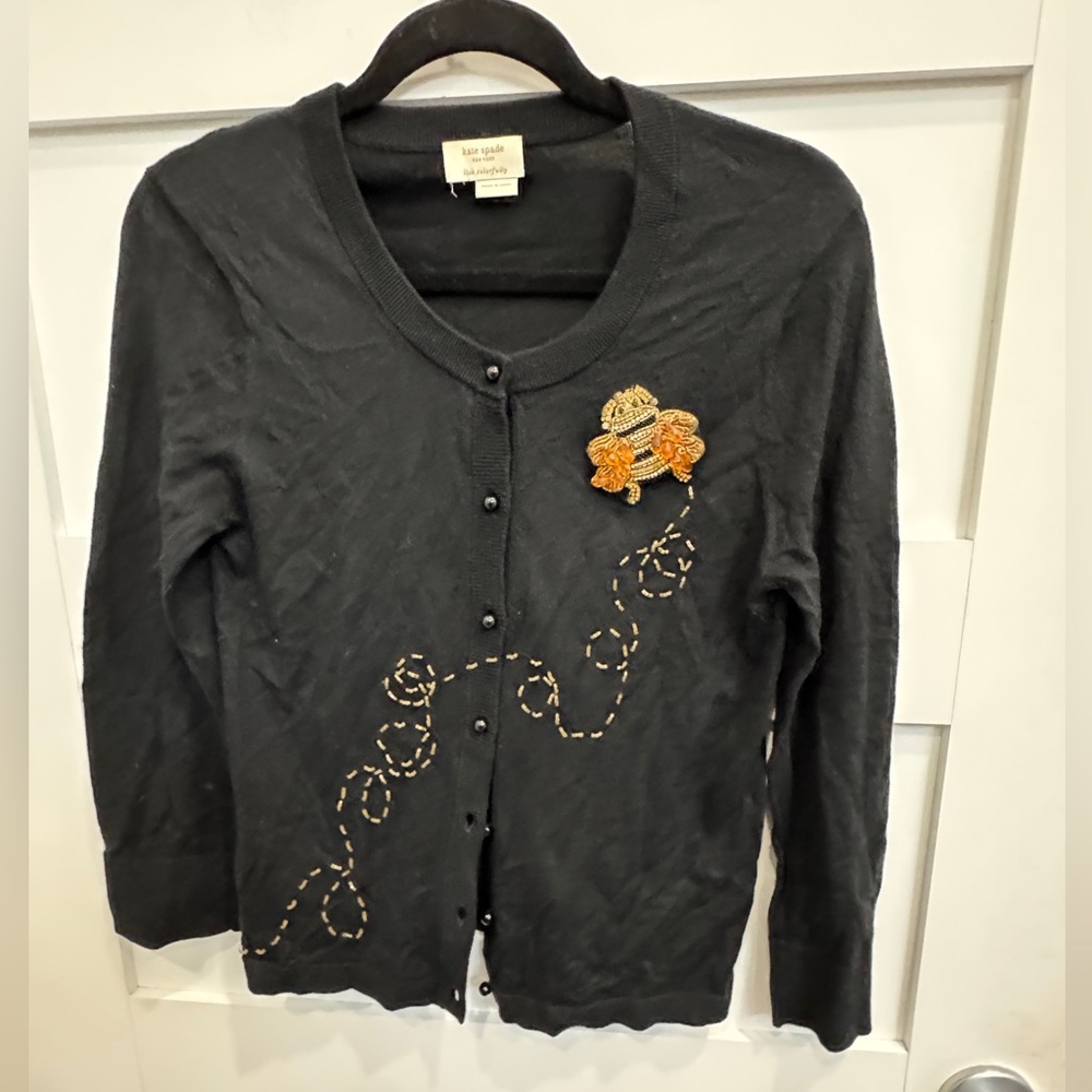 Kate Spade bee bead embroidered Black Silk and Cashmere blend sweater